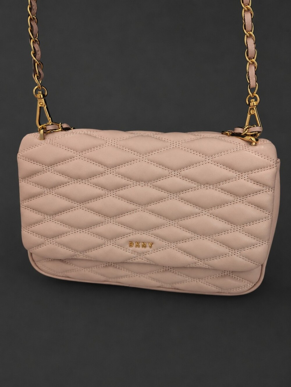 DKNY Quilted Leather Crossbody Bag in Blush Pink